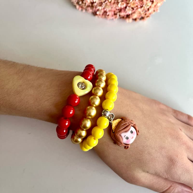 Kit Pulseiras Infantil – Princesa Bela 👑💛❤️