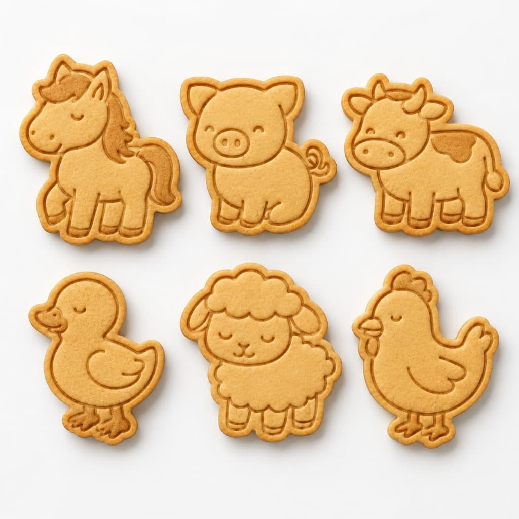 Kit Cortador / Molde / Marcador / Tema Fazendinha Com 6 Peças Para Biscoitos, Pasta Americana, Bolachas e Massinhas