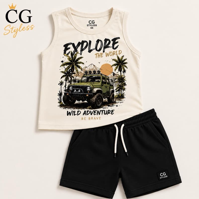 Conjunto Infantil Masculino Regata e Short | Roupa Infantil Confortável para Passeio e Dia a Dia