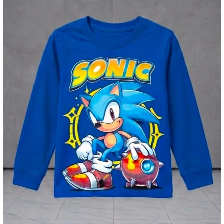 Camiseta Infantil Manga Curta - Manga Longa 100% Algodão - Sonic