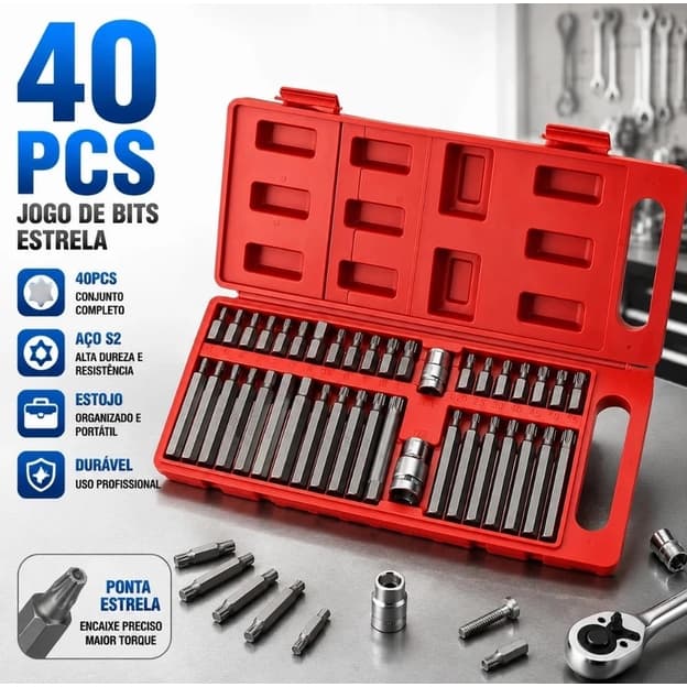 Kit Com 40 Peças De Ferramentas 40 Peças Bit Torx Allen Multidentado Crv De Alta Qualidade
