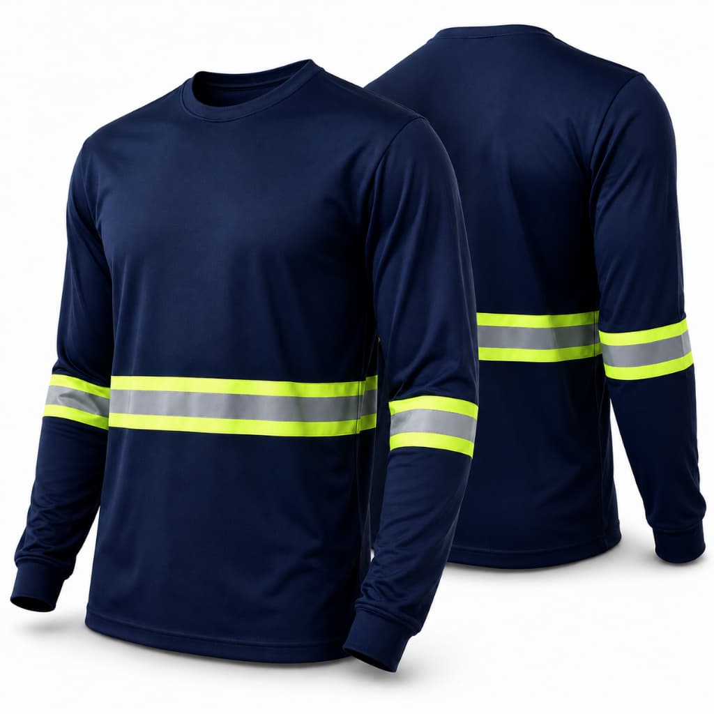 Kit 2 Camisetas Manga Longa Com Faixa Refletiva Malha Fria Trabalho Uniforme Obra Rodovia