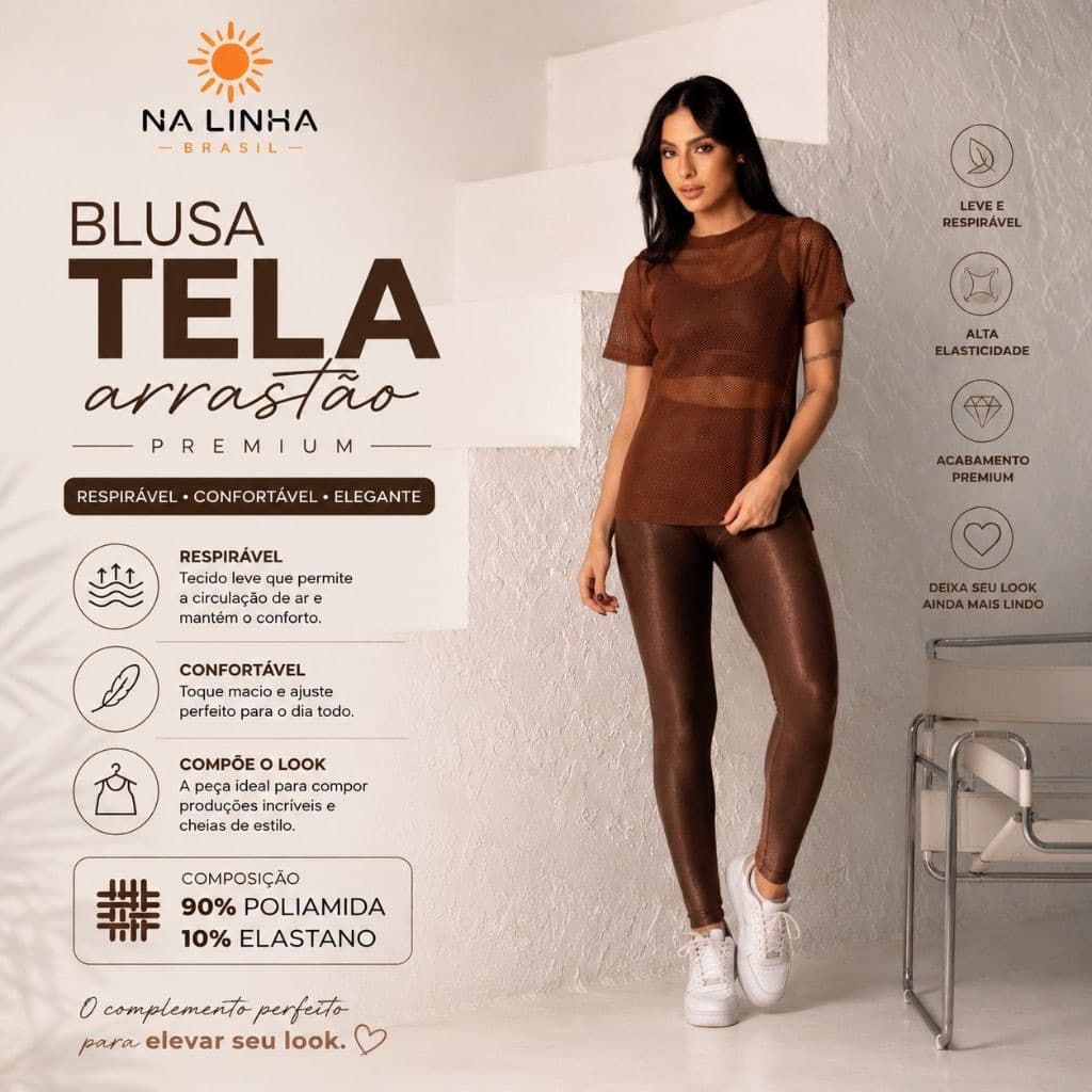 Blusa de Tule Academia Fitness Feminino Arrastão Poliamida