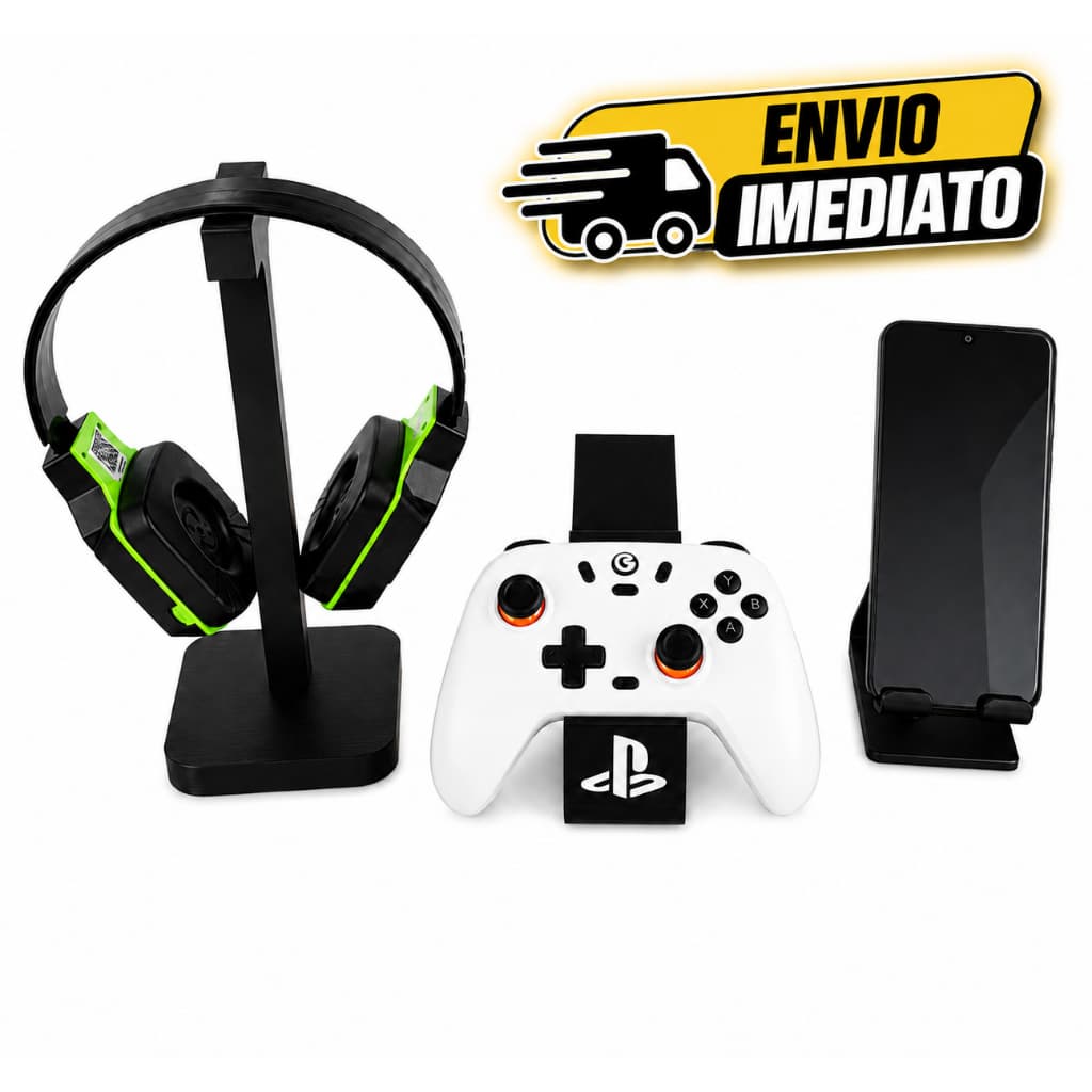Kit Organizador Gamer Suporte Controle PS5 PS4  + Headset + Celular Mesa Setup Premium