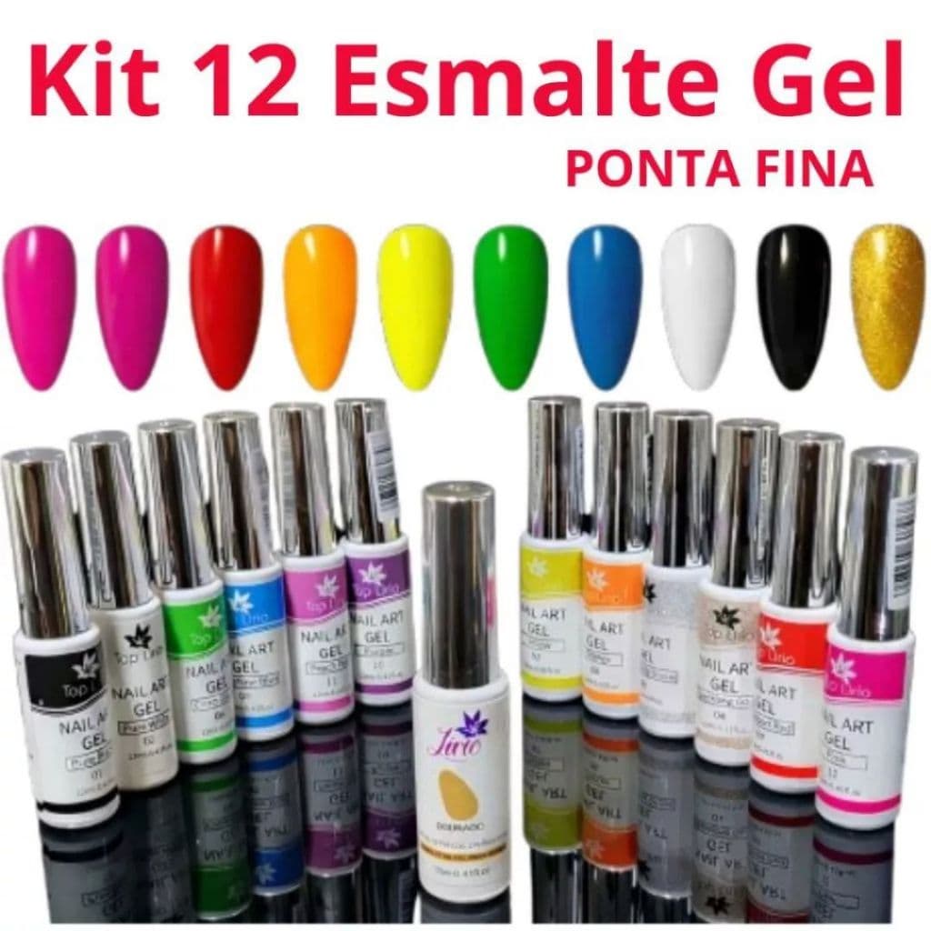 Kit 12 Esmalte em Gel Ponta Fina Nail Art Gel Coleção Completa