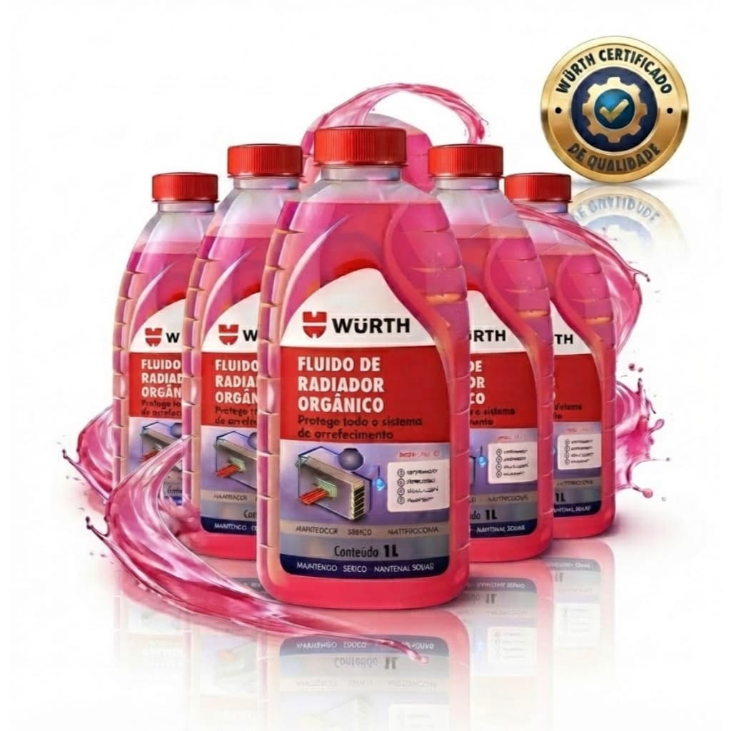 kit 5 Aditivo Fluido Radiador Rosa Orgânico Pronto Para Uso 1L Wurth