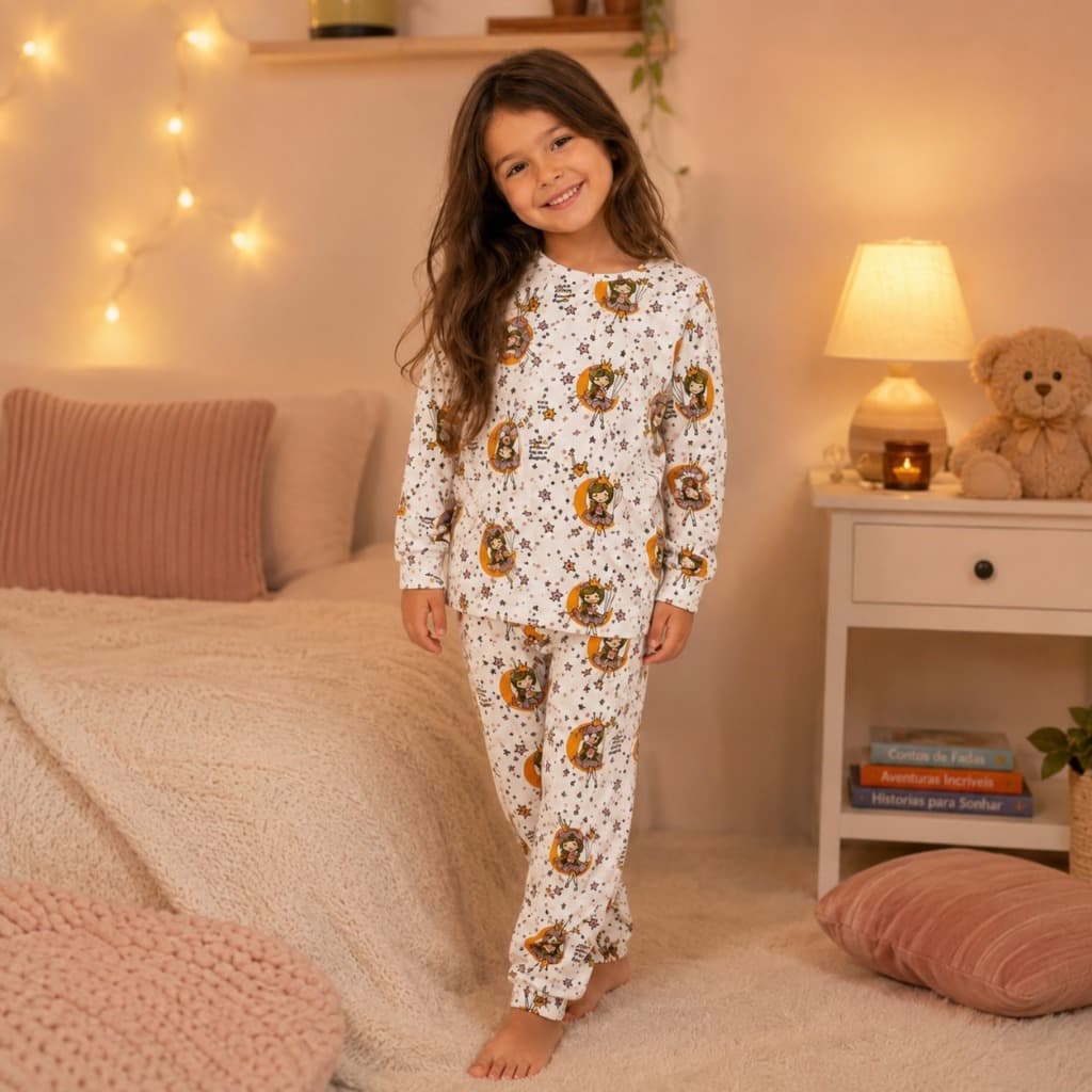 Pijama Infantil Menina Suede Premium Manga Longa Não Dá Bolinha Confortável Inverno