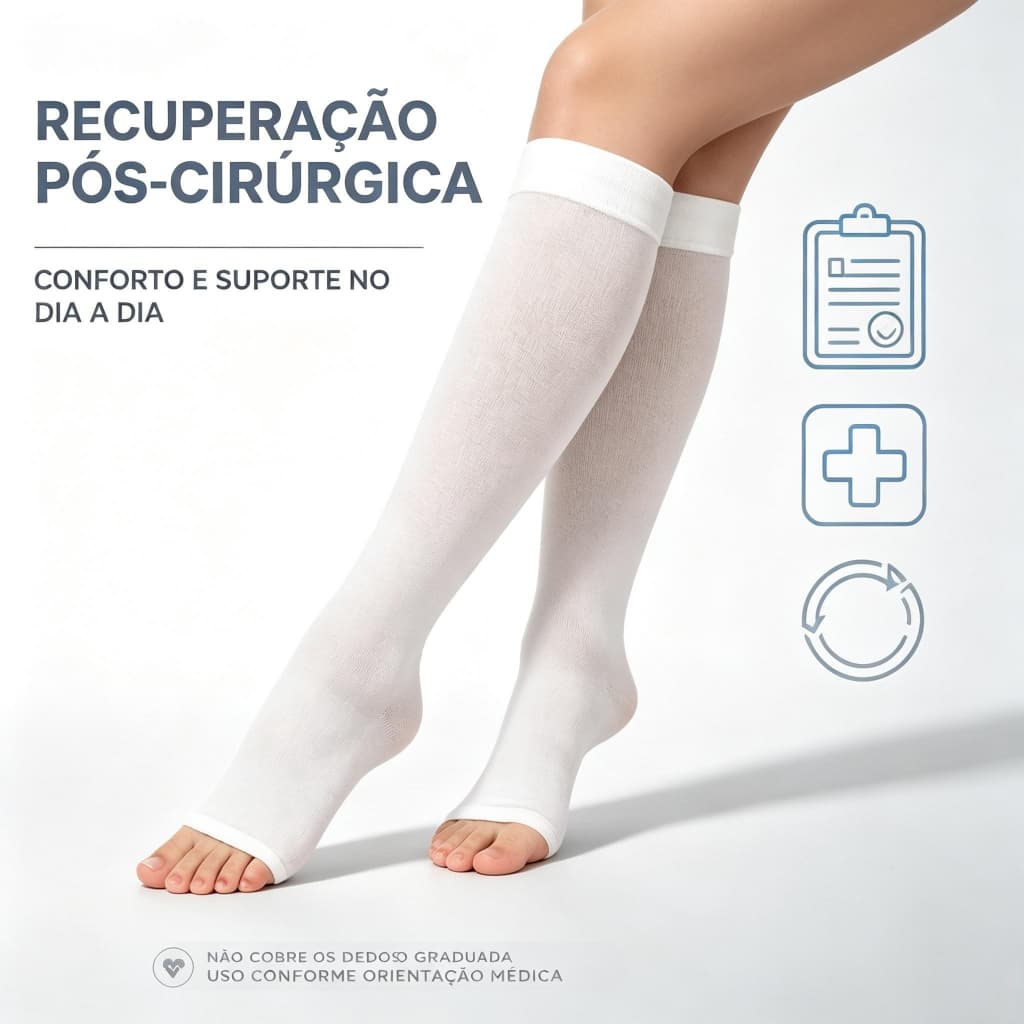 Meia de Compressão 3/4 para Varizes e Pós-Cirurgia – Alivia Inchaço, Modelo Reforçado, Unissex S2