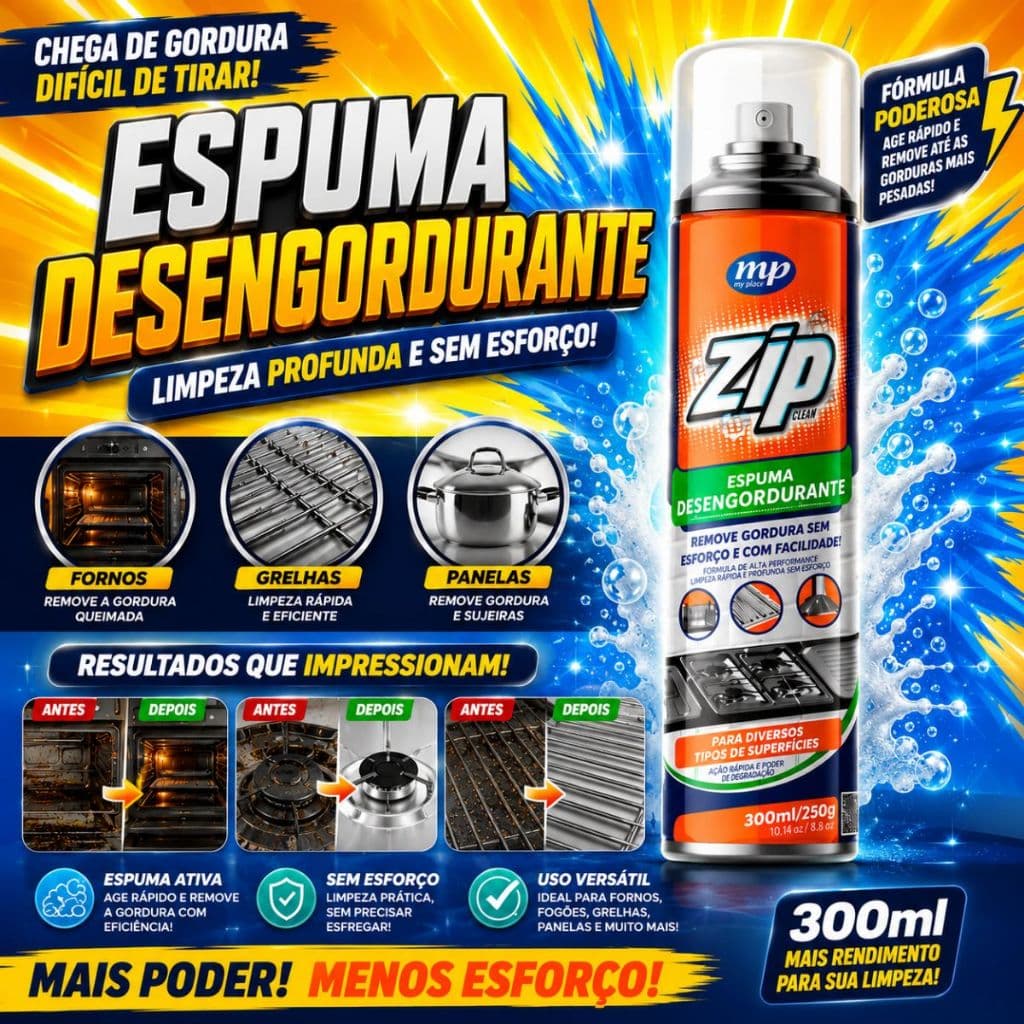 Spray Espuma Desengordurante Limpeza de Gordura Limpa Forno Fogão Panela Grelhas 300ml
