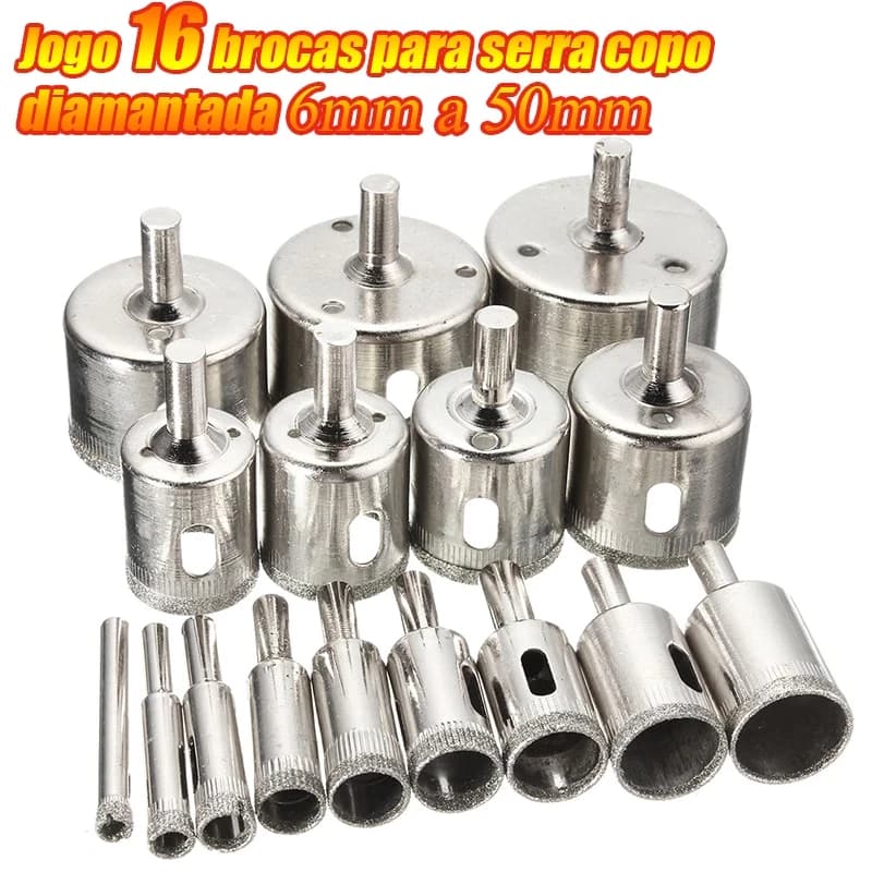 Jogo 16 Brocas Diamantadas Serra Copo Vidro Granito Ceramica 6-50mm