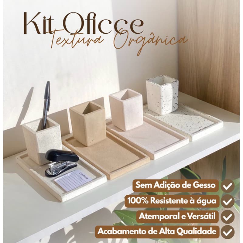 Kit Oficce 2 peças com Bandeja Organizadora e Porta Caneta de Cimento Branco para mesa se escritório