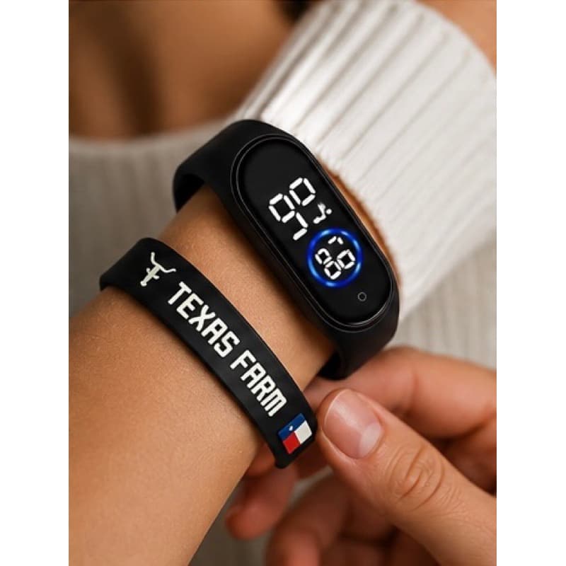 Kit Relógio LED + Pulseira Texas Farm Country Cowboy Rodeio Unissex Masculino Feminino