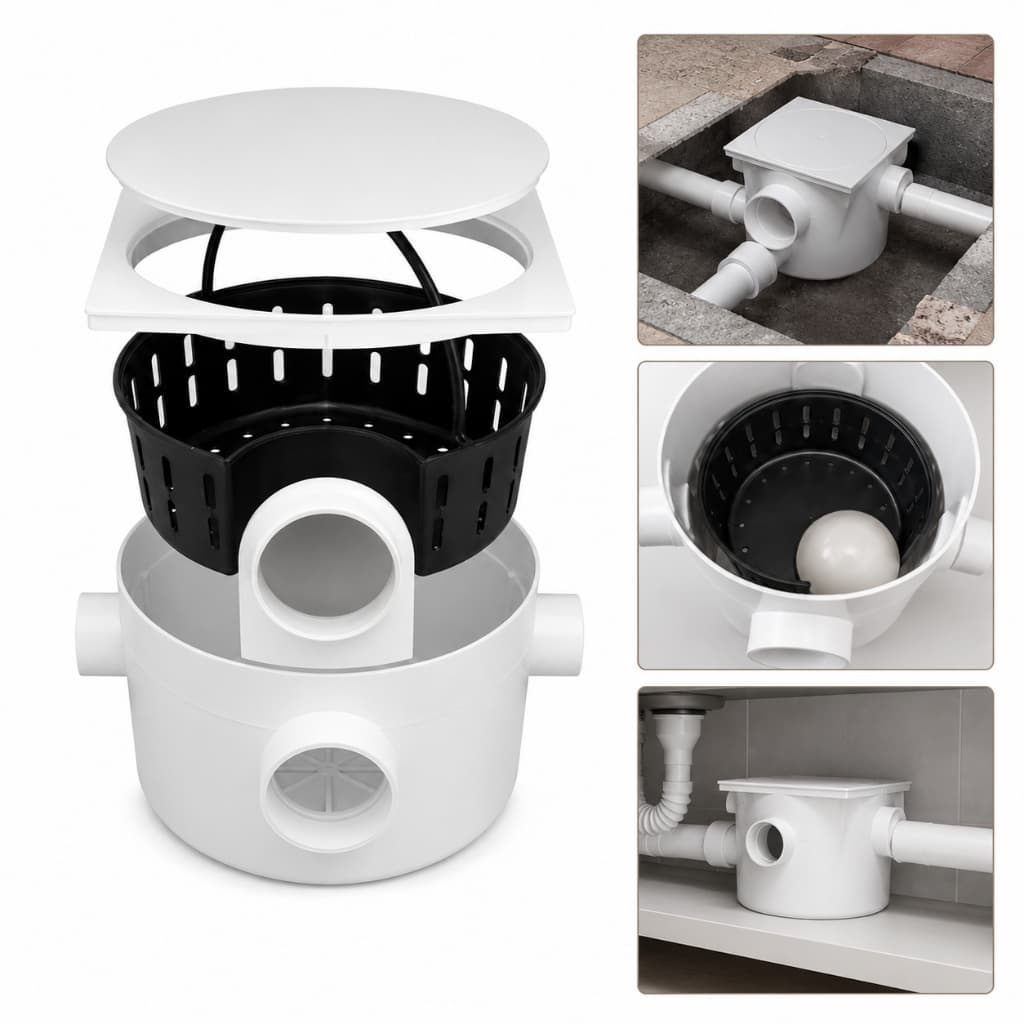Caixa De Gordura Para Pia Com Cesto 25cm 250mm Pvc Sifonada