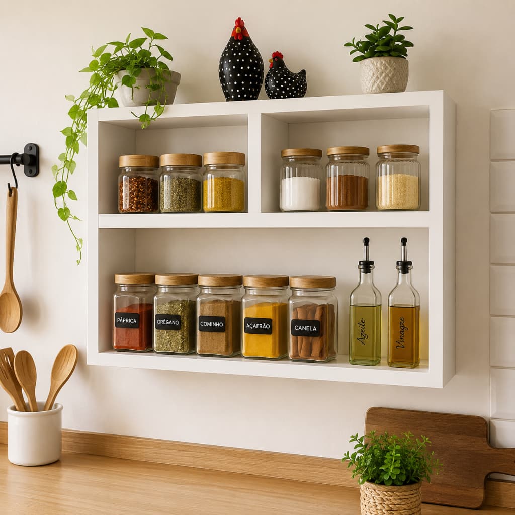 Nicho Decorativo MDF Branco Organizador com Divisórias Prateleira de Parede Sala Cozinha Banheiro