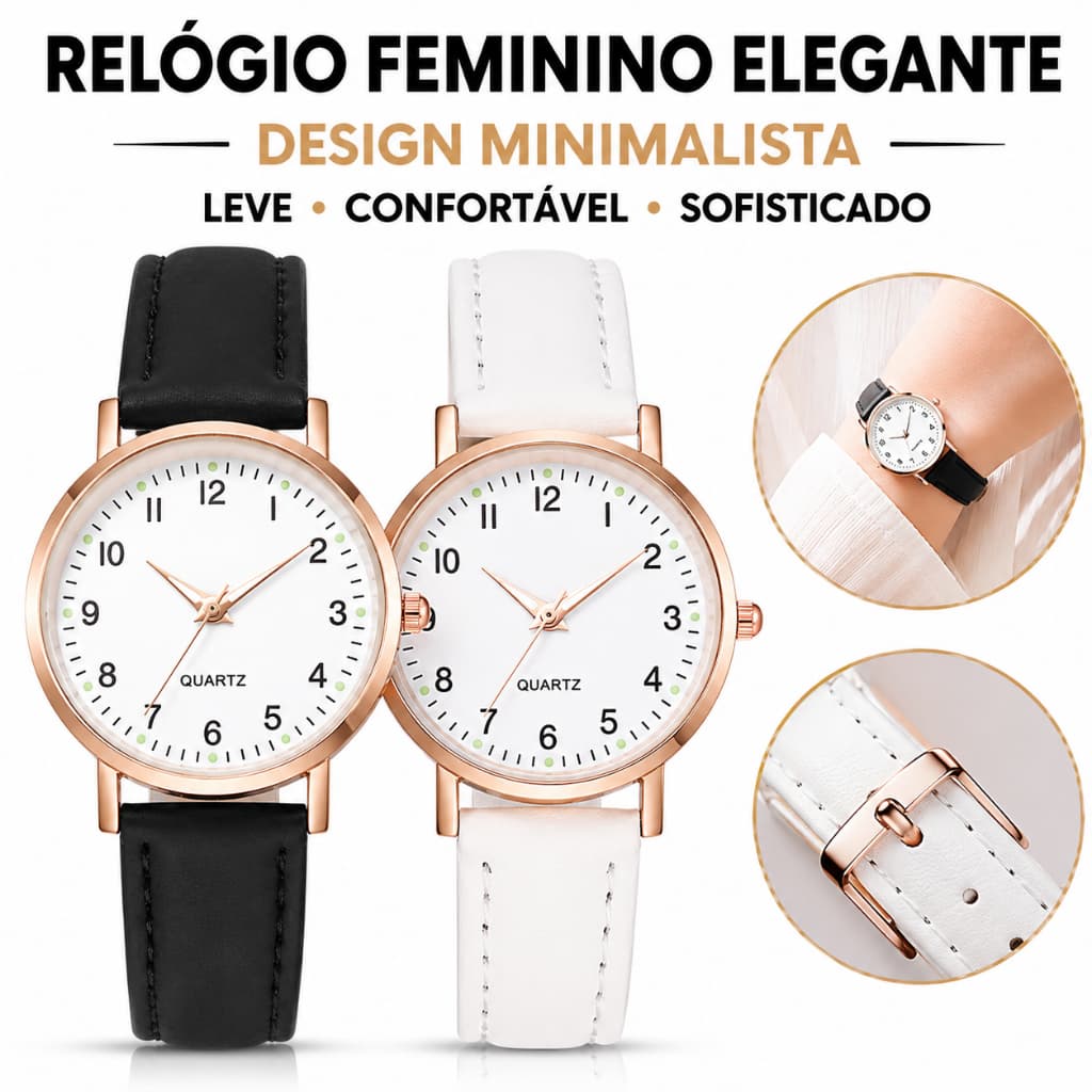 2026 Relógio Feminino Premium Luxo Elegante Analógico Quartzo Pulseira Couro PU Casual Social Delicado Fashion Mulher