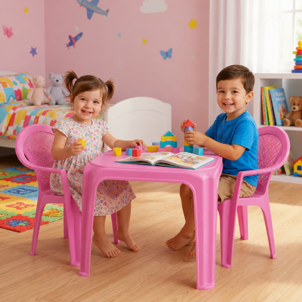 Mesinha Pequena Infantil Rosa+Cadeira Poltrona Educativa