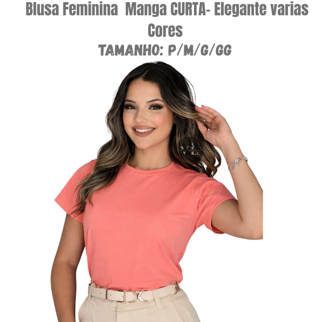 Blusa Feminina Básica Manga Curta Lisa Malha Confortável