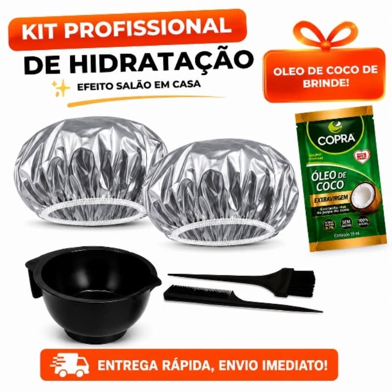 Kit Hidratação Capilar Com 1 ou 2 Toucas Térmica Metalizada + Óleo de coco + Pote e Pincel-Tratamento em casa