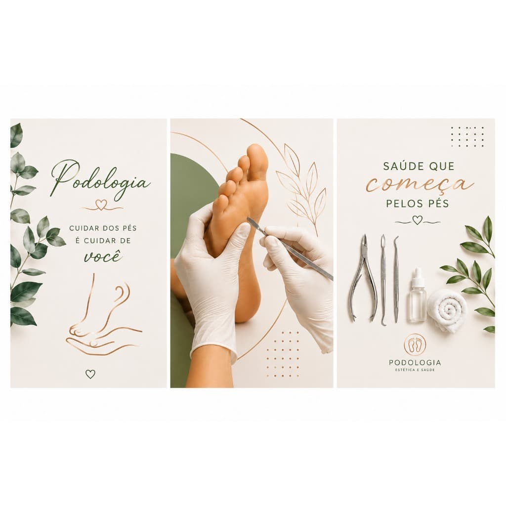 Quadro Decorativo Kit 3 Peças Podologia Clínica de Podologia Moderna