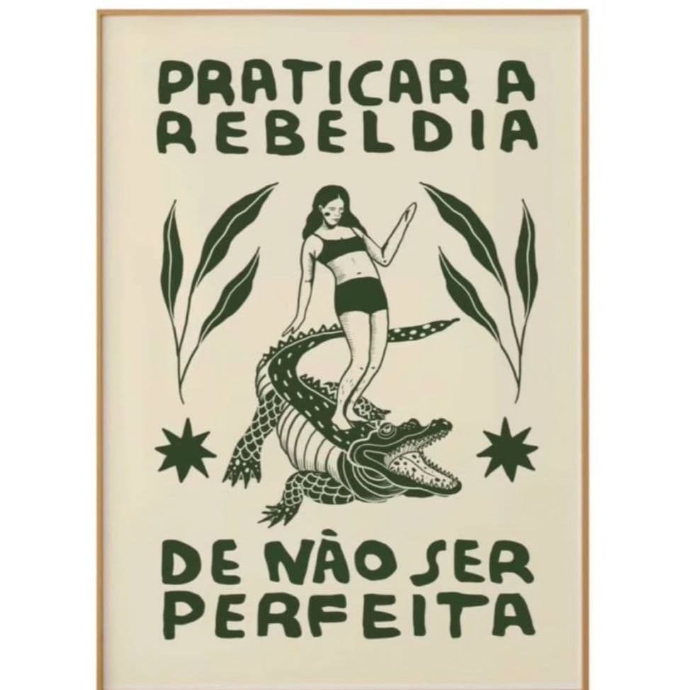 Quadros decorativos Frase Praticar A Rebeldia Ilustração Jacaré Verde Cozinha Quarto (1 peça)