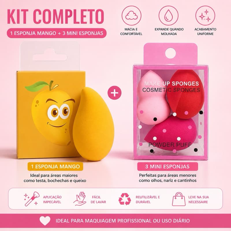 Kit 3 mini Esponjas de Maquiagem Gota Blender Profissional Base Corretivo Macia