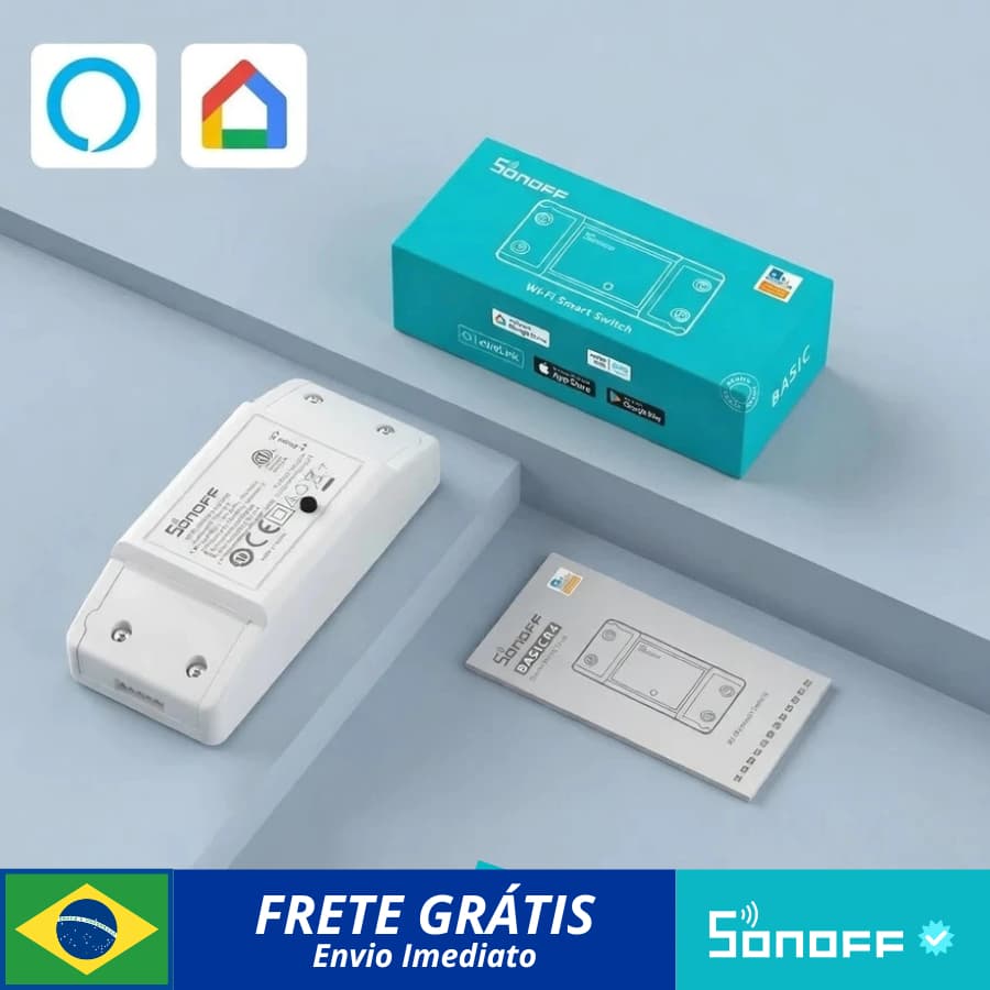Interruptor WiFi Sonoff Basic R4 inteligente automação Smart Alexa e Google