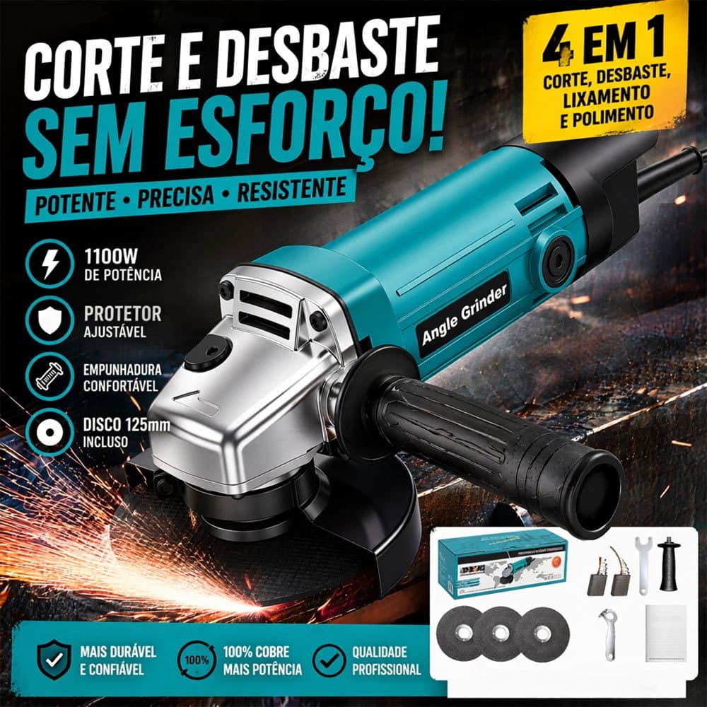 Esmerilhadeira Angular Profissional Azul 110-127V/220V Para Construção, Oficina e Trabalhos Domésticos