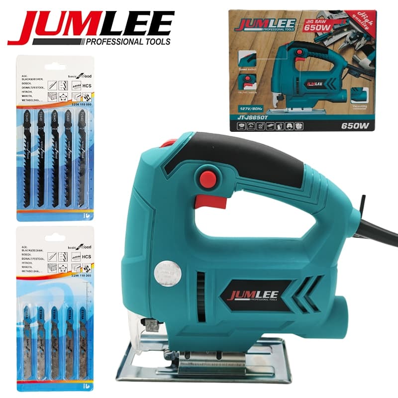 Serra Jumlee 650W Ajuste Angular 6 Velocidades Inclui Lâminas Corte Preciso Ferramenta para Marcenaria