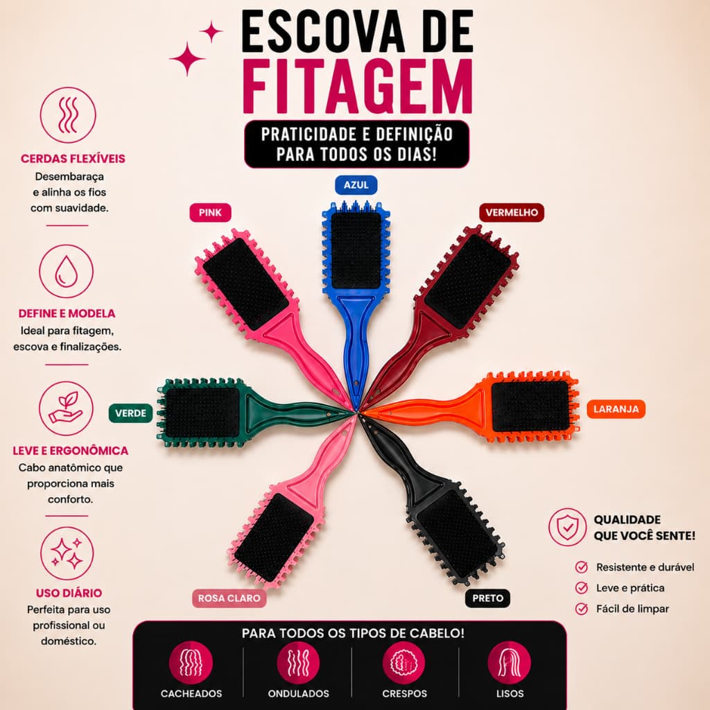 Escova de cabelo para finalizaçao e fitagem