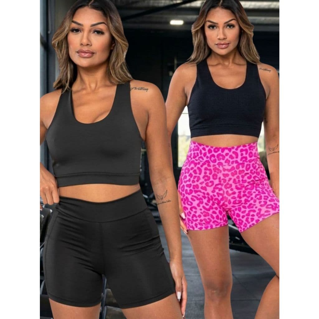 Kit 2 Shorts Feminino com Bolso para Academia Levanta Bumbum Cintura Alta Modelador Fitness Treino