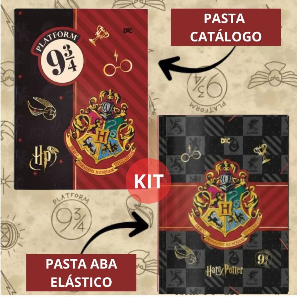 Kit Pasta Aba Elástico Fina Harry Potter + Pasta Catálogo 10 Plásticos