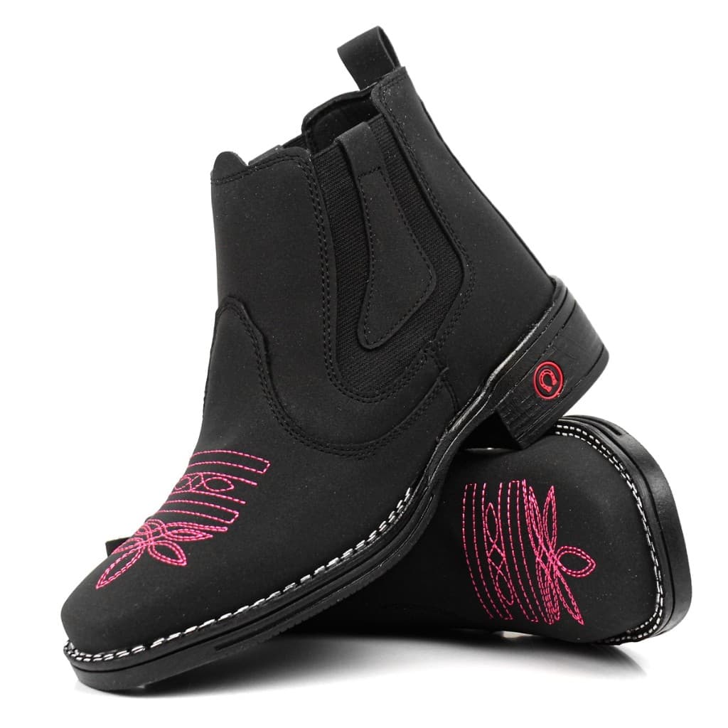 Botina Feminina Texana Country Bico Quadrado Cano Curto Bordada Confortável Estilo Western