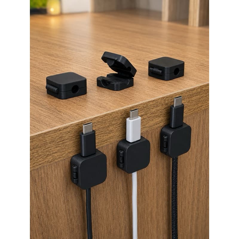 Organizador de Cabos com Trava Reutilizável | Clip para Fios USB, USB-C, Carregador e Mesa