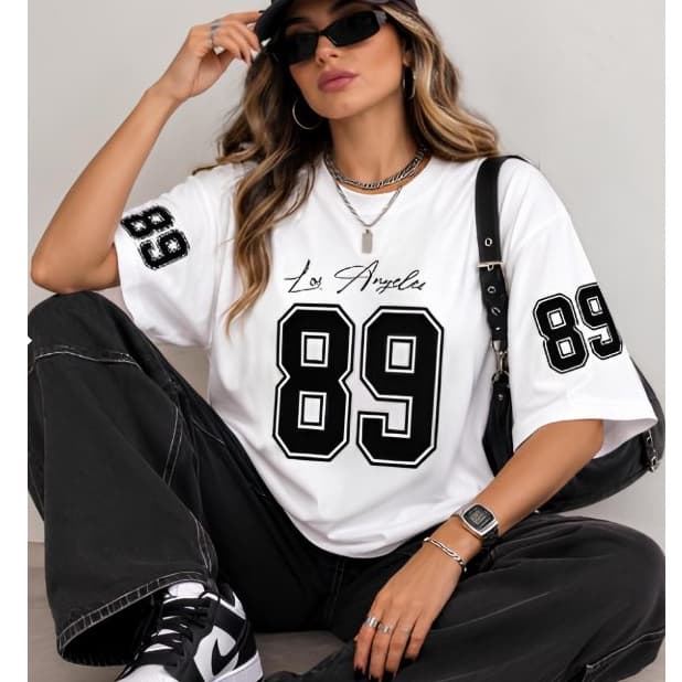 Camiseta Feminina Streetwear Número 89 Estilosa Gringa Oversized Los Angeles Camisa Premium