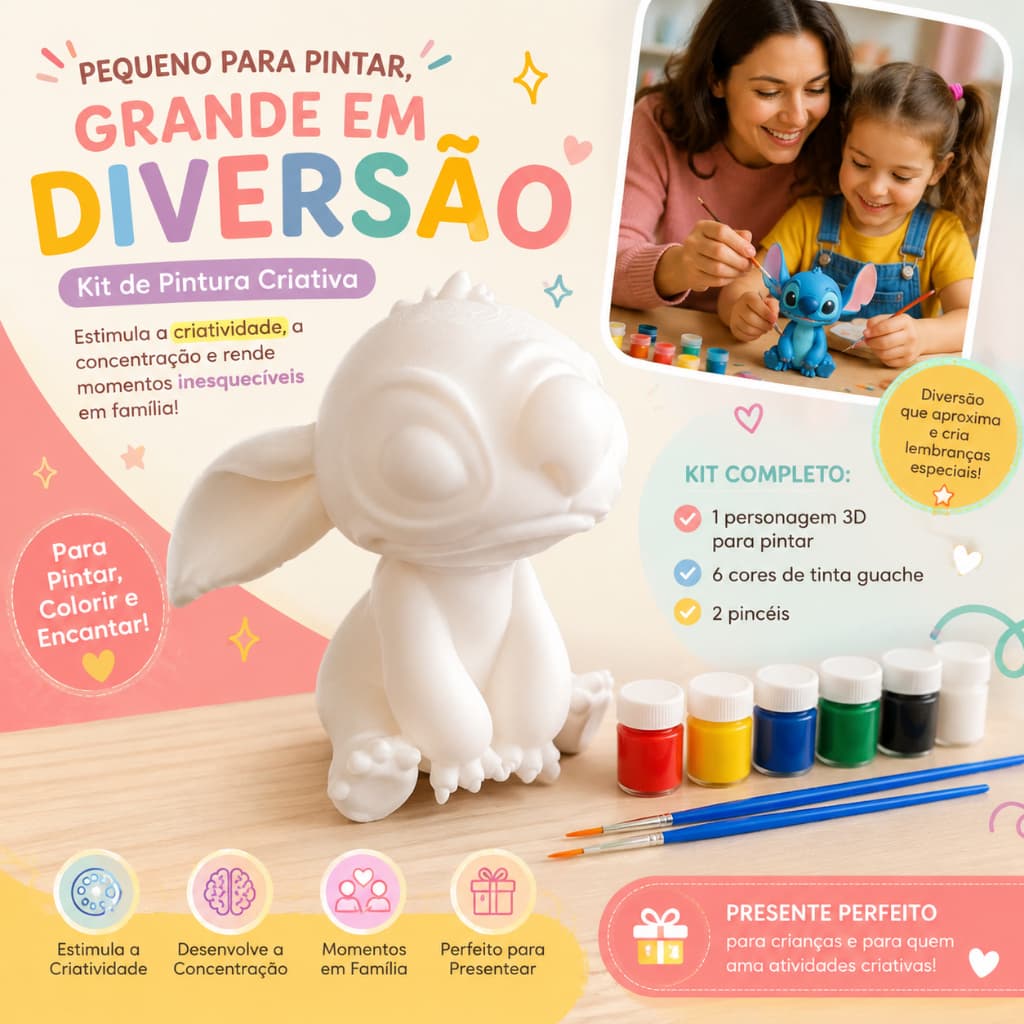 Presente Criativo Infantil | Boneco para Pintar + Kit Completo de Pintura