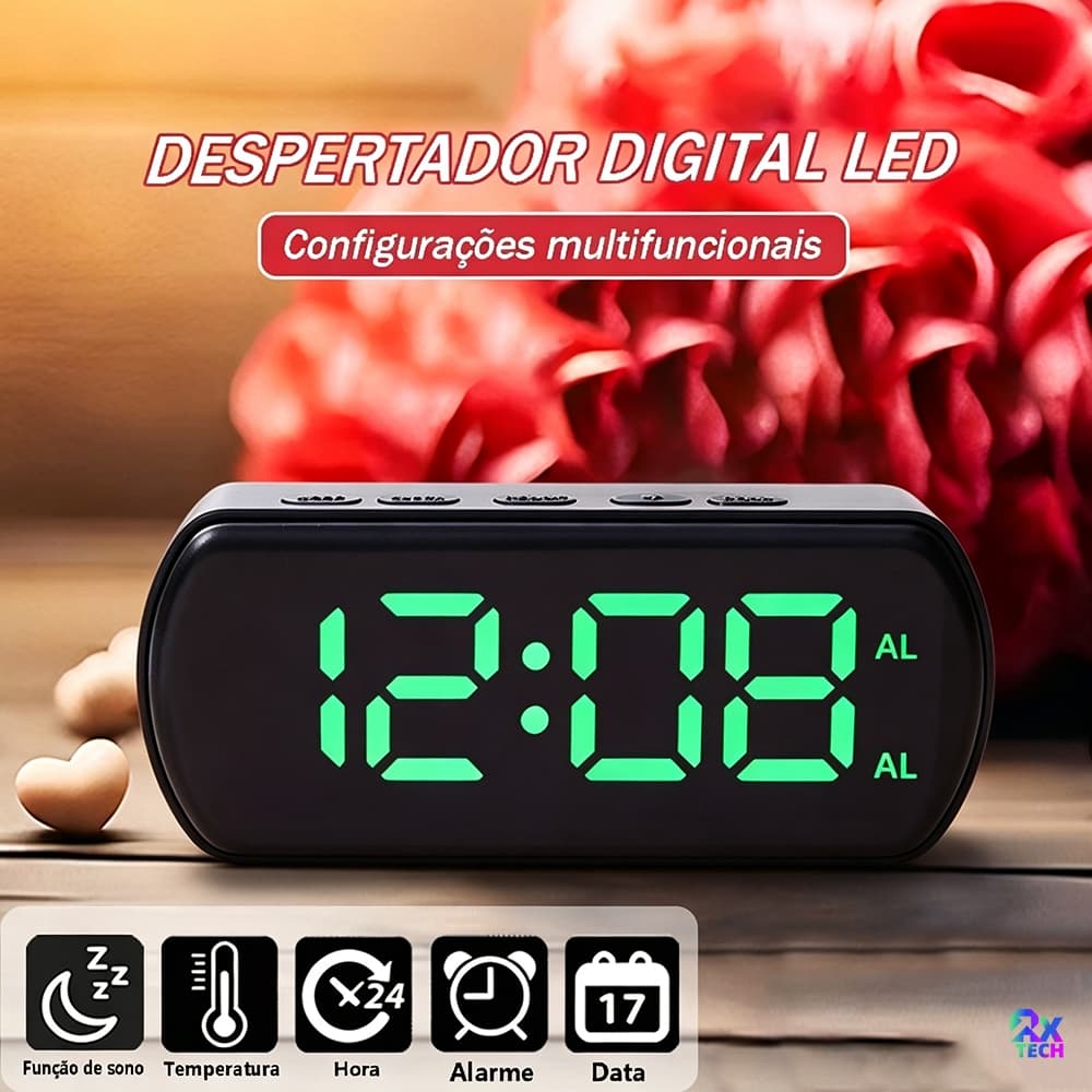 Relógio De Mesa Digital Led Exibe Hora Temperatura E Data Função De Soneca Do Despertador