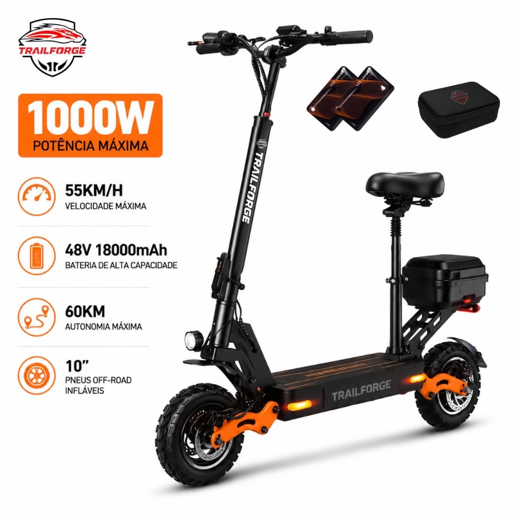 Trailforge-G1 Patinete Scooter Elétrica 1000W 55KM/H Pneu inflável off-road de 10 polegadas