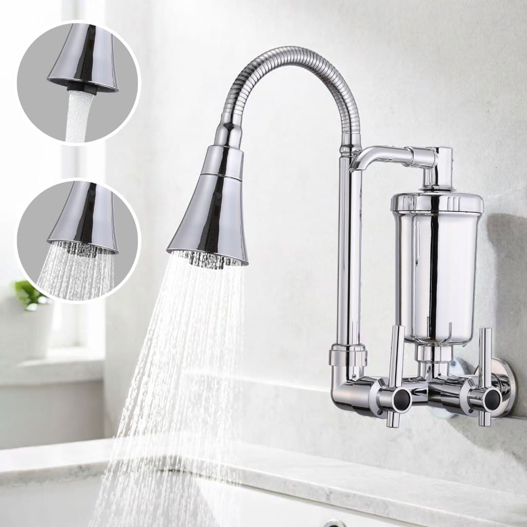 Torneira de Parede com Filtro Purificador de Água Flexível Bico Trombeta/Redondo Cromada Preta Água Fria Única para