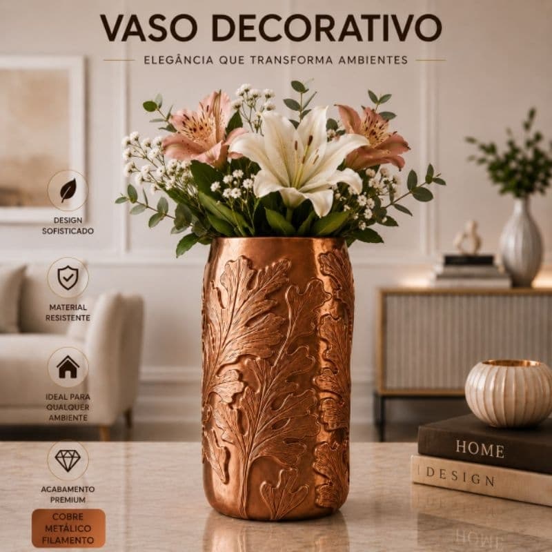 Vaso Decorativo Texturizado Folhas – Estilo Minimalista