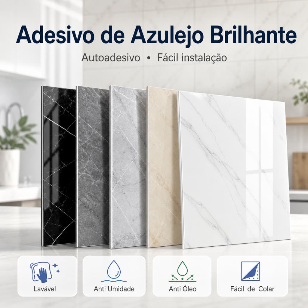 Adesivo de Azulejo Parede Mármore 3D Impermeável Lavável Cozinha Banheiro Fácil de Colar 60x60cm
