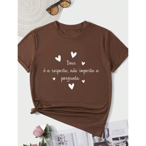 T-Shirt Camiseta Feminina Cristã Religião Deus É A Resposta Católica Evangélica Jesus Cristo Moda Modesta