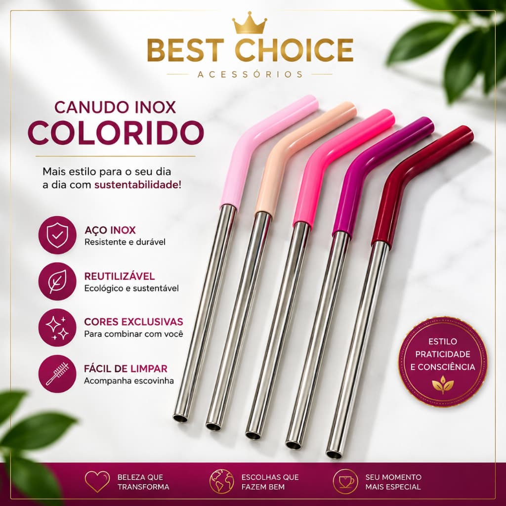 Canudo inox com bico silicone para copo Quencher 40oz