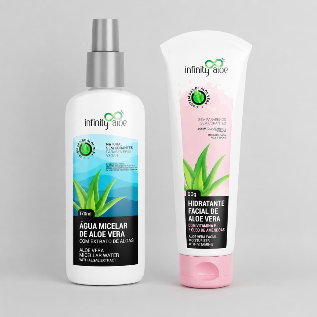 Kit Skincare Facial Infinity Aloe Água Micelar Aloe Vera 170ml + Hidratante Facial 90g com Vitamina E
