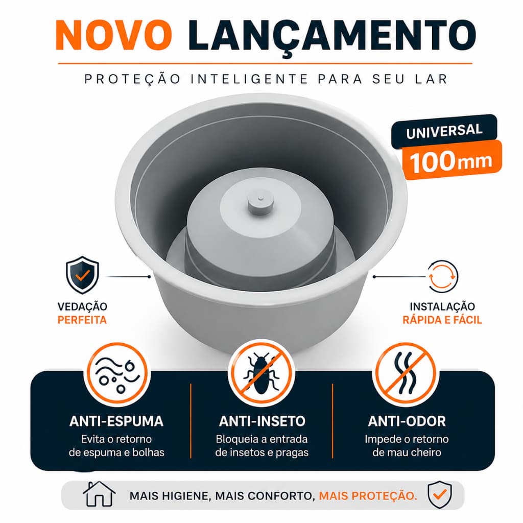 Adaptador Ralo Mau Cheiro Para Banheiro de 10cm Porta Ralos Grelhas Odor Banheiros Evita mau cheiro