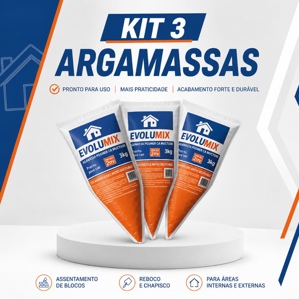 Argamassa Polimérica 3kg Assentamento Blocos Sem Areia Sujeira Pronta para Aplicar Kit 3 Bisnagas