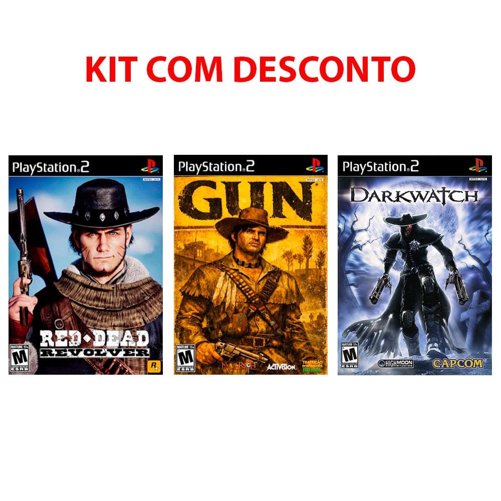 🤠 Kit PS2 Red Dead Revolver + GUN + Darkwatch DVD Jogos Faroeste PlayStation 2 Desbloqueado