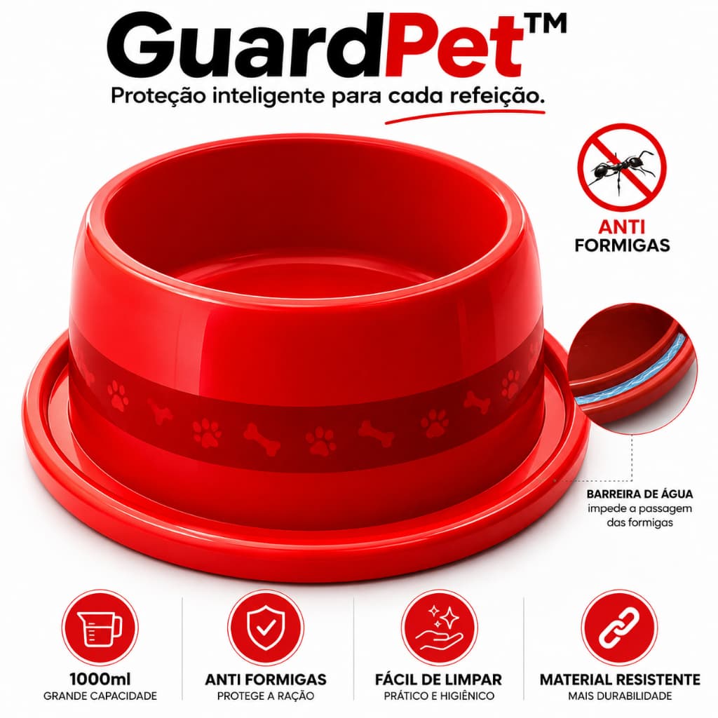 Comedouro Anti Formiga 1000ml Grande para Cachorro e Gato Plástico Resistente Fácil de Limpar