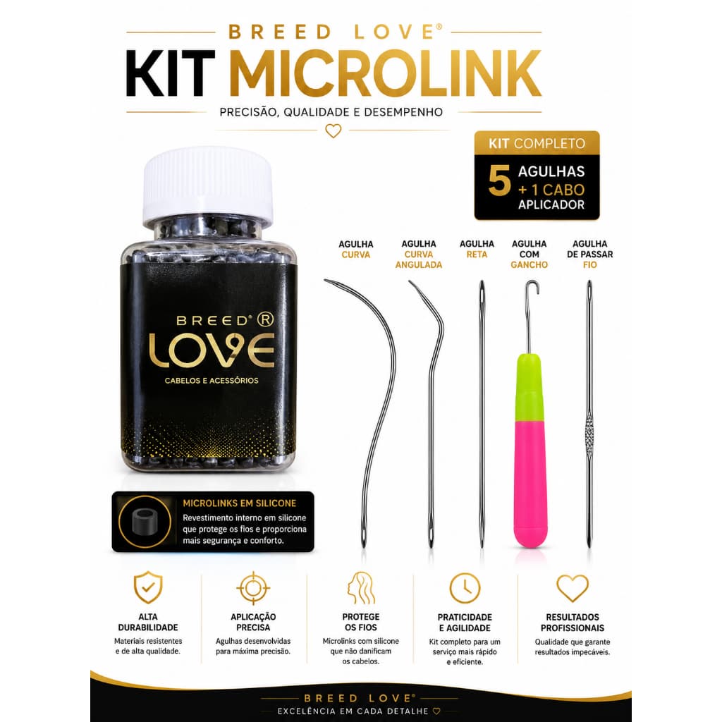 Pote de Microlink Com Silicone 1000 unidades Na cor Preta BreedLove Para Mega Hair Aplique Cabelo