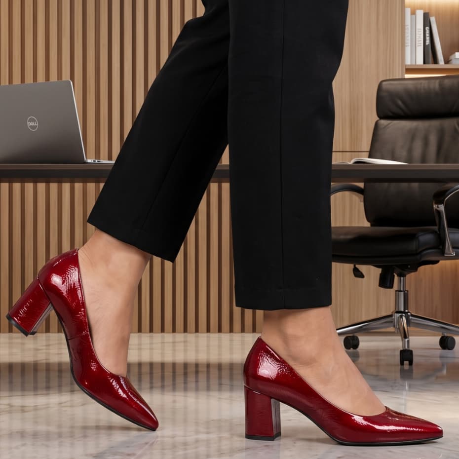 Sapato Feminino Scarpin Vermelho Bico Fino Retro Naty Shoes Conforto Salto Médio 6CM