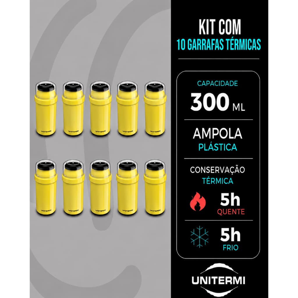 Kit 10 Garrafas Térmicas Fano 300ml Unitermi Conserva Quente e Frio Para Crianças Escola Creche